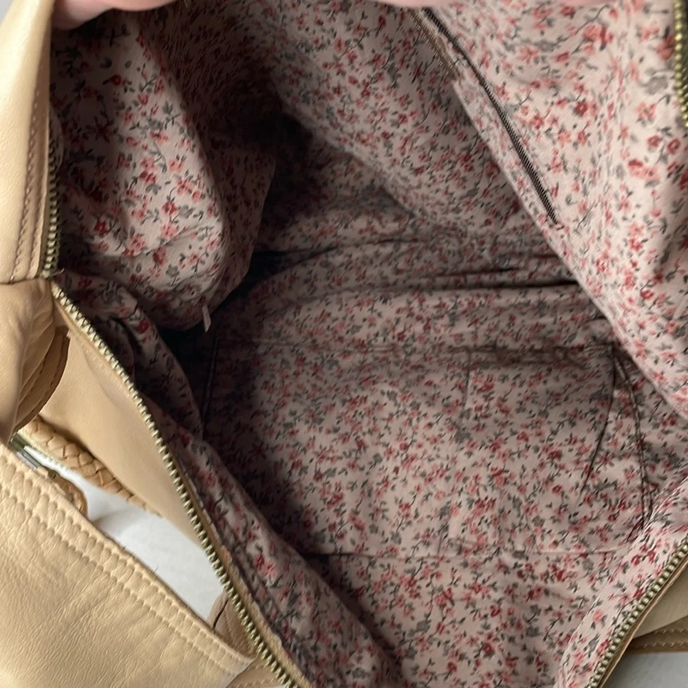 Jesslyn Blake Anthropologie X-large soft calf leather woven trim shoulder bag
